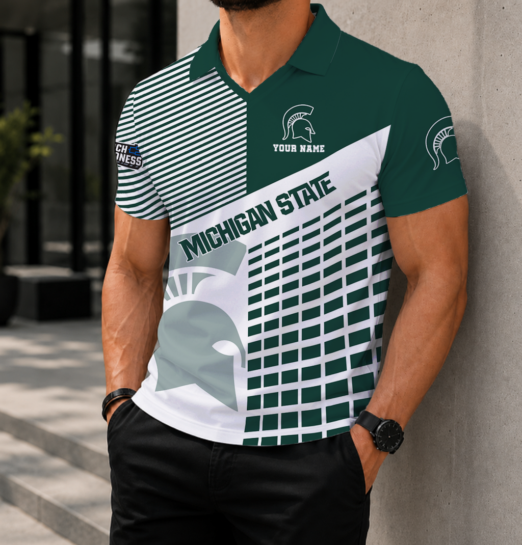 VIRAL EDITION - NEW CUSTOMIZED NCAA MAM07 MSS MICHIGAN STATE SPARTANS POLO SHIRT