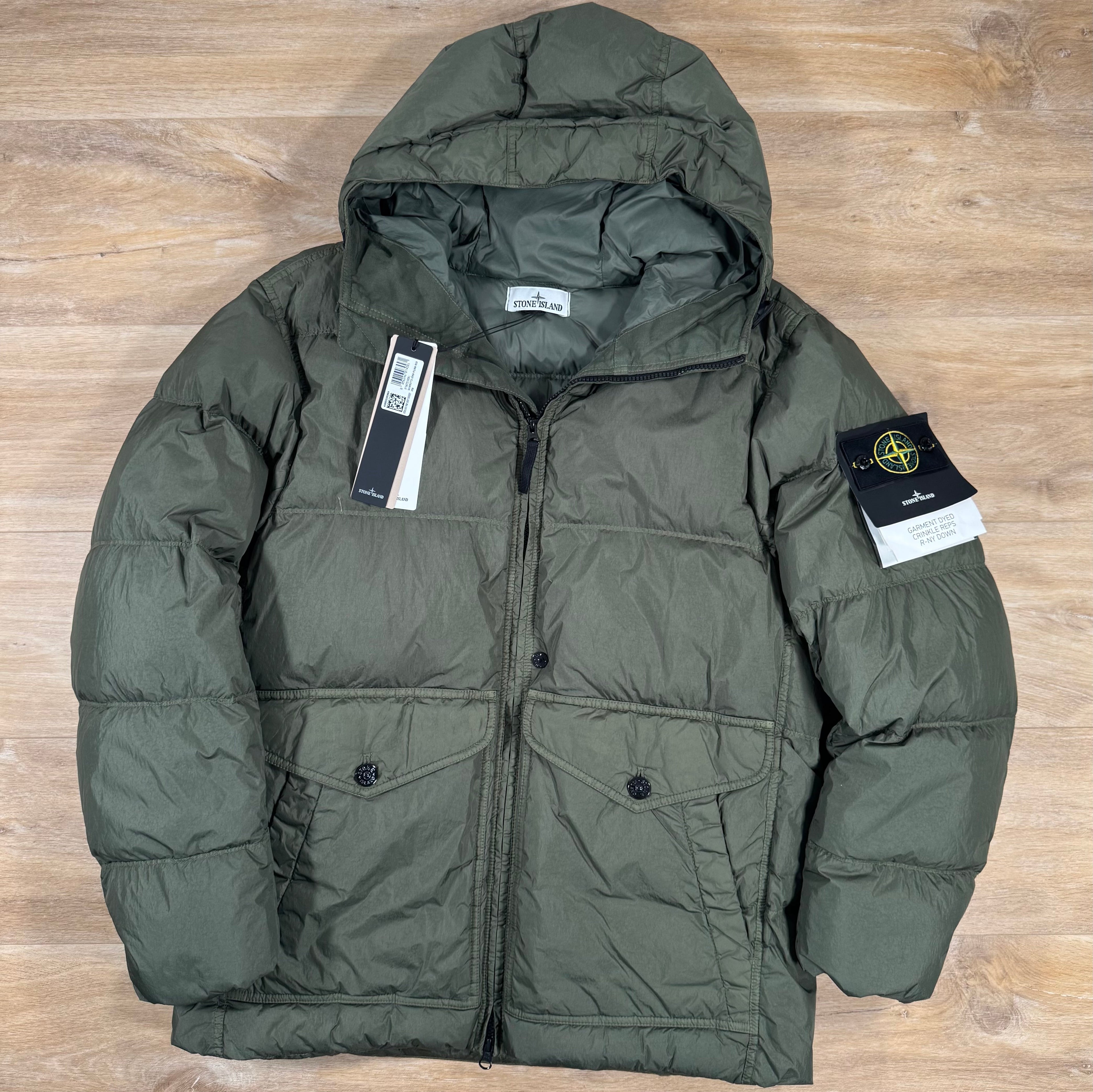 Stone Island Crinkle Reps R-NY Down Parka in Musk Green Ironleague