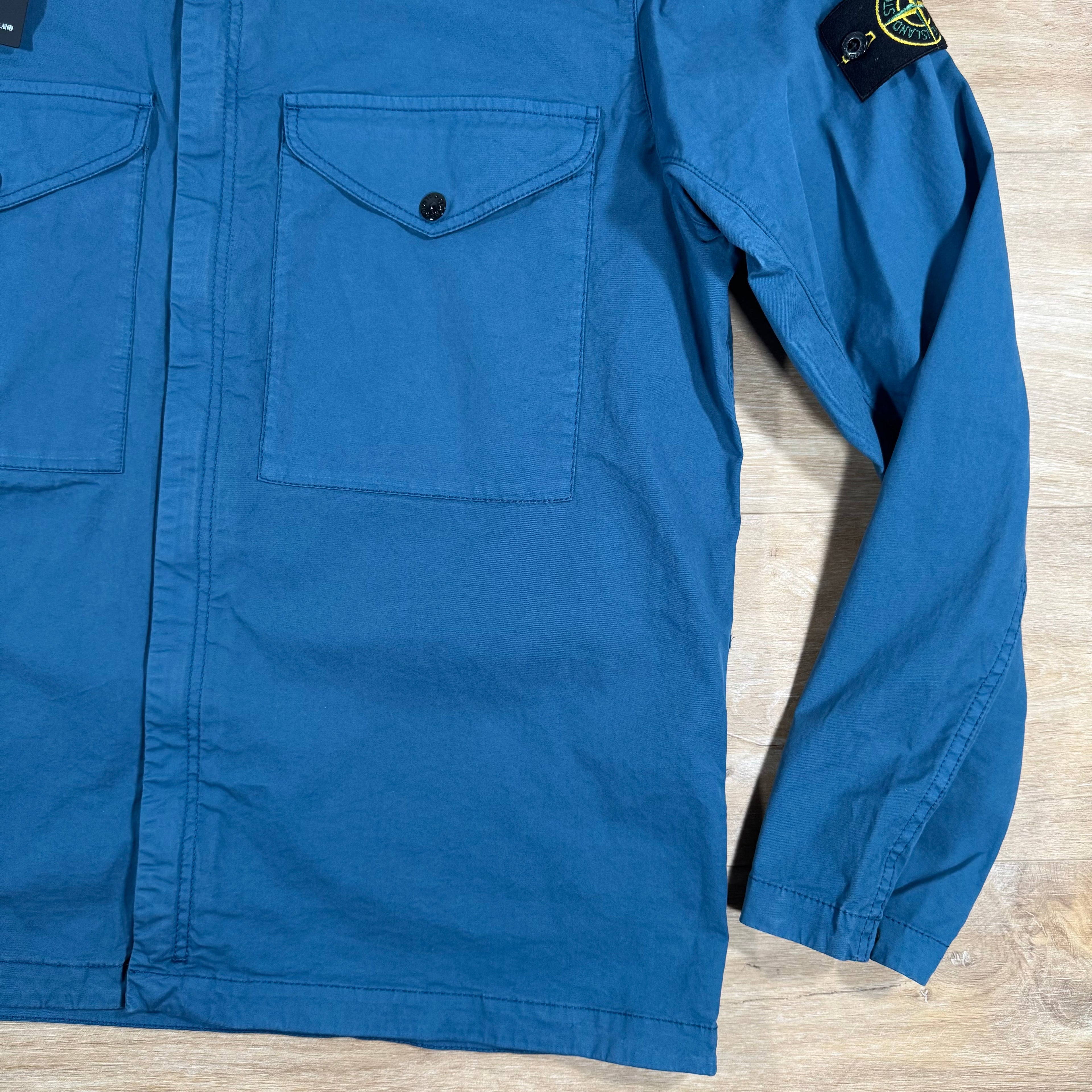 Stone Island Supima Twill Stretch-TC Overshirt in Avio Blue Ironleague