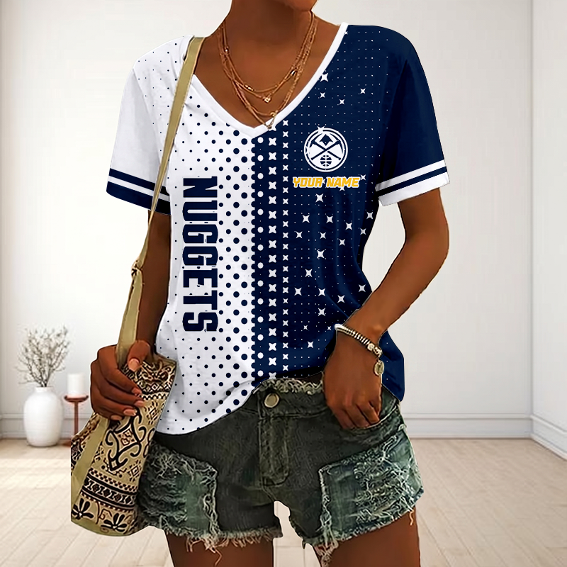 FINAL SALE - NEW CUSTOMIZED NBA08 DNU DENVER NUGGETS V-NECK FEMALE SHIRT