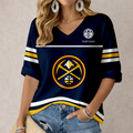 FINAL SALE - NEW CUSTOMIZED NBA08 DNU DENVER NUGGETS WOMEN'S HEART V-NECK LONG SLEEVE SHIRT