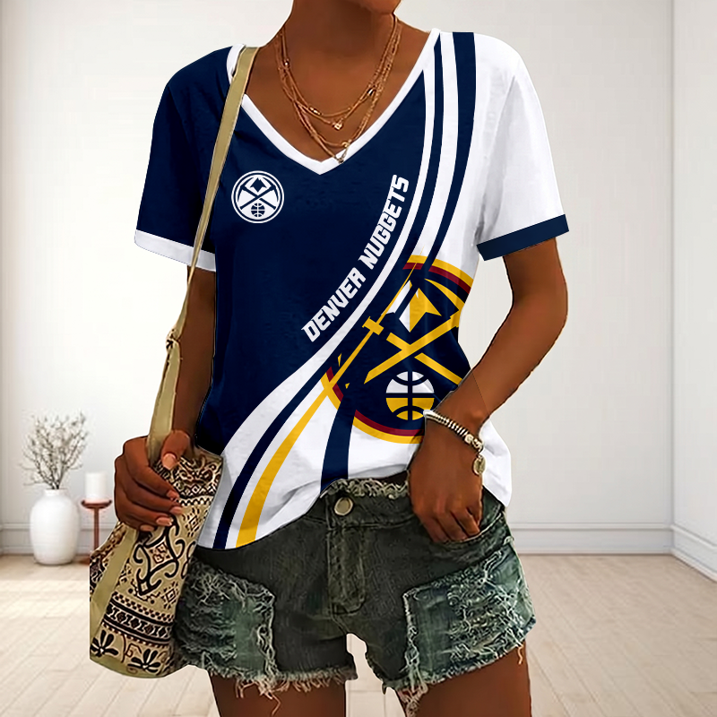 FINAL SALE - NEW CUSTOMIZED NBA08 DNU DENVER NUGGETS V-NECK FEMALE SHIRT