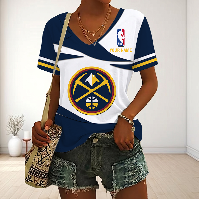 FINAL SALE - NEW CUSTOMIZED NBA08 DNU DENVER NUGGETS V-NECK FEMALE SHIRT