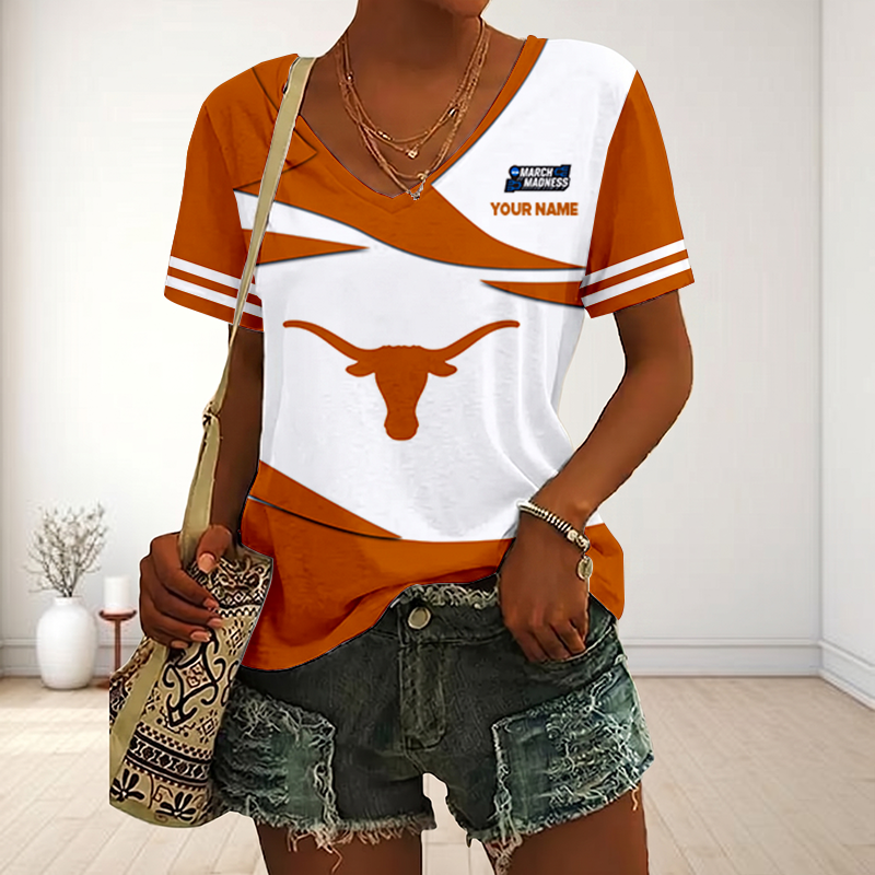 VIRAL EDITON - NEW CUSTOMIZED MAM NCAA08 TXL TX LONGHORNS V-NECK FEMALE SHIRT