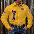 FINAL SALE - NEW CUSTOMIZED NBA09 LLA LOS ANGELES LAKERS MEN'S LONG SLEEVE BUTTON-UP SHIRT