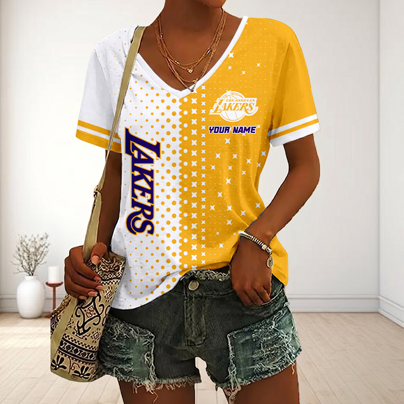 FINAL SALE - NEW CUSTOMIZED NBA09 LLA LOS ANGELES LAKERS V-NECK FEMALE SHIRT