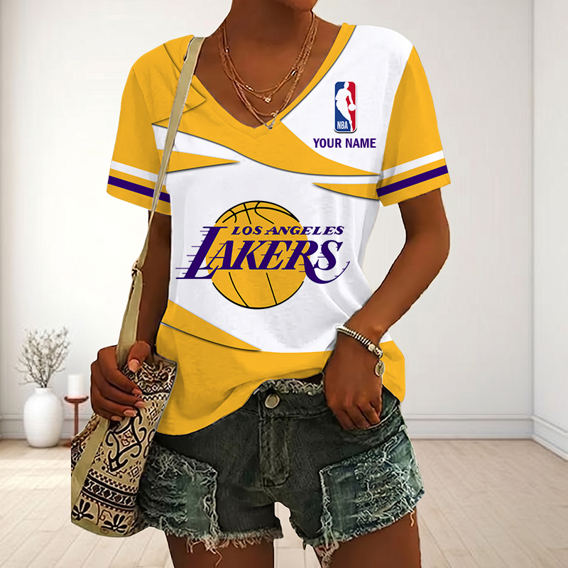 FINAL SALE - NEW CUSTOMIZED NBA09 LLA LOS ANGELES LAKERS V-NECK FEMALE SHIRT