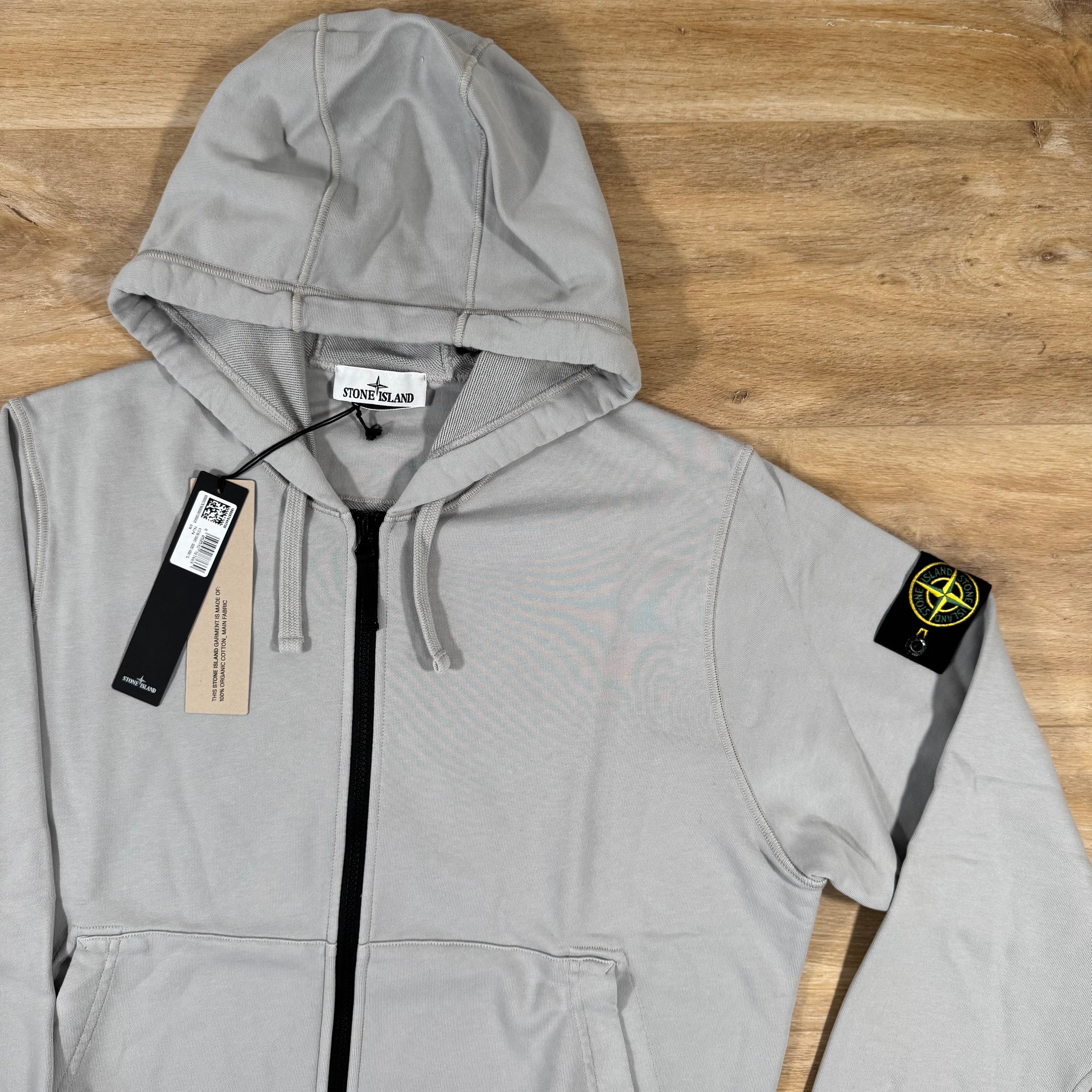 Stone Island Organic Cotton Fleece Zip Hoodie in Pearl Grey Ironleague