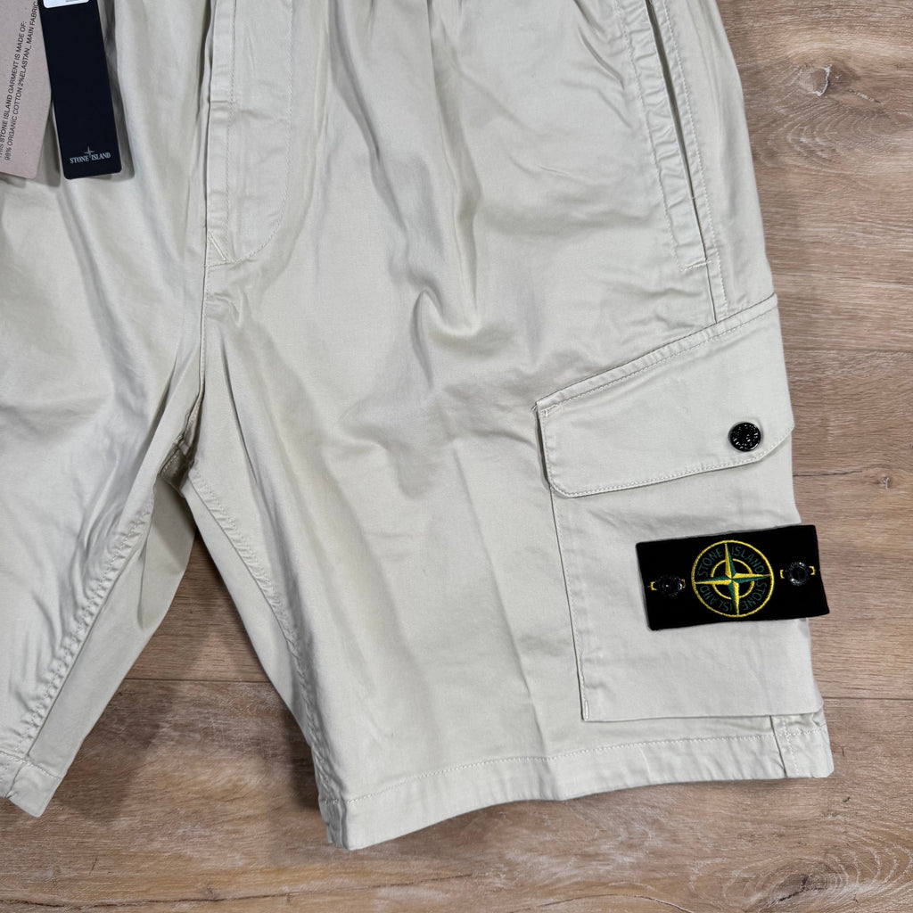 Stone Island Organic Stretch Cotton Cargo Bermuda Shorts in Sand Ironleague