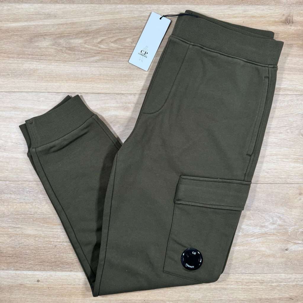 CP Company Diagonal Raised Fleece Lens Sweatpants in Ivy Green Ironleague