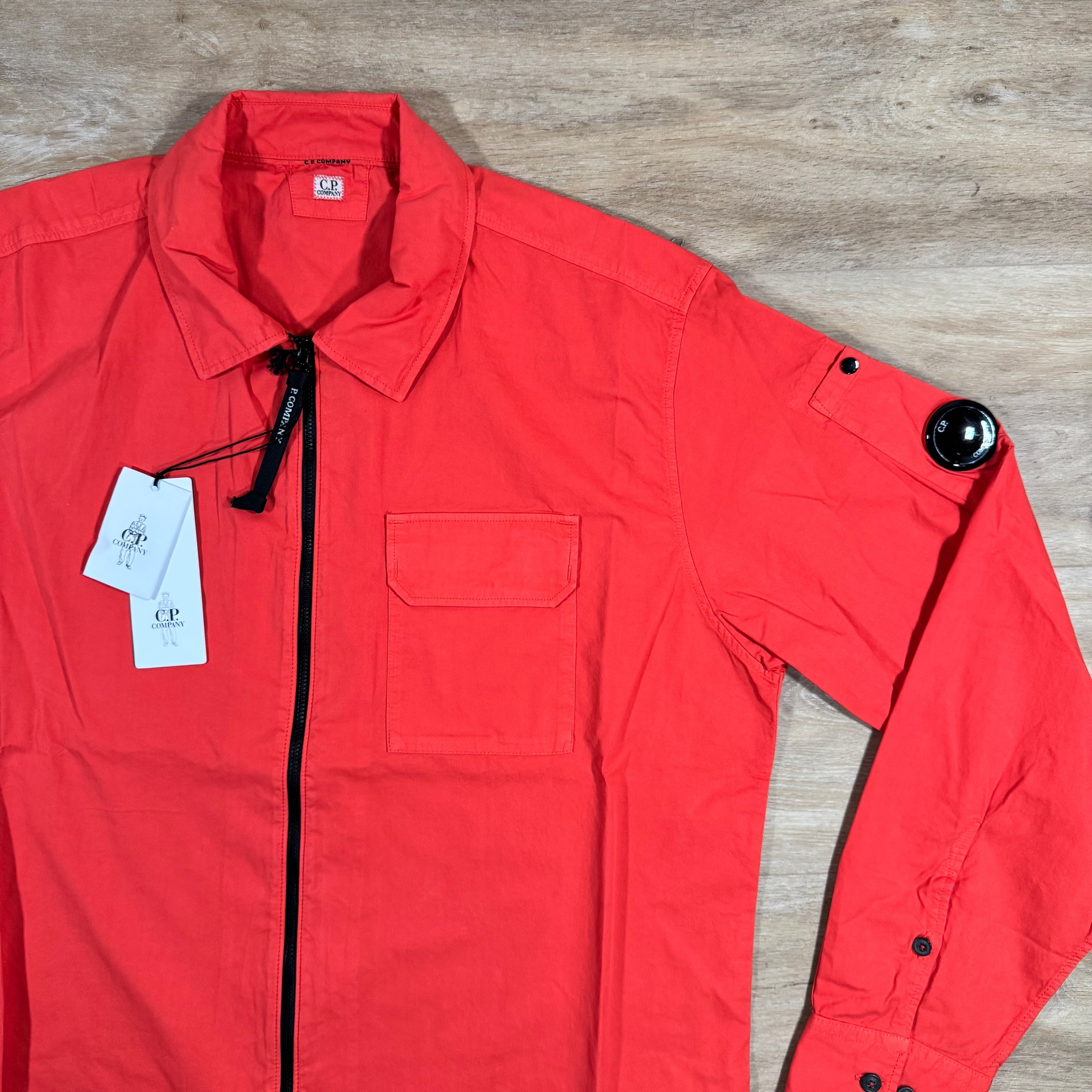 CP Company Organic Gabardine Lens Overshirt in Poinciana Orange Ironleague