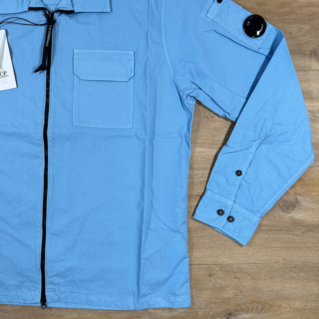 CP Company Organic Gabardine Lens Overshirt in Cerulean - Light Blue Ironleague