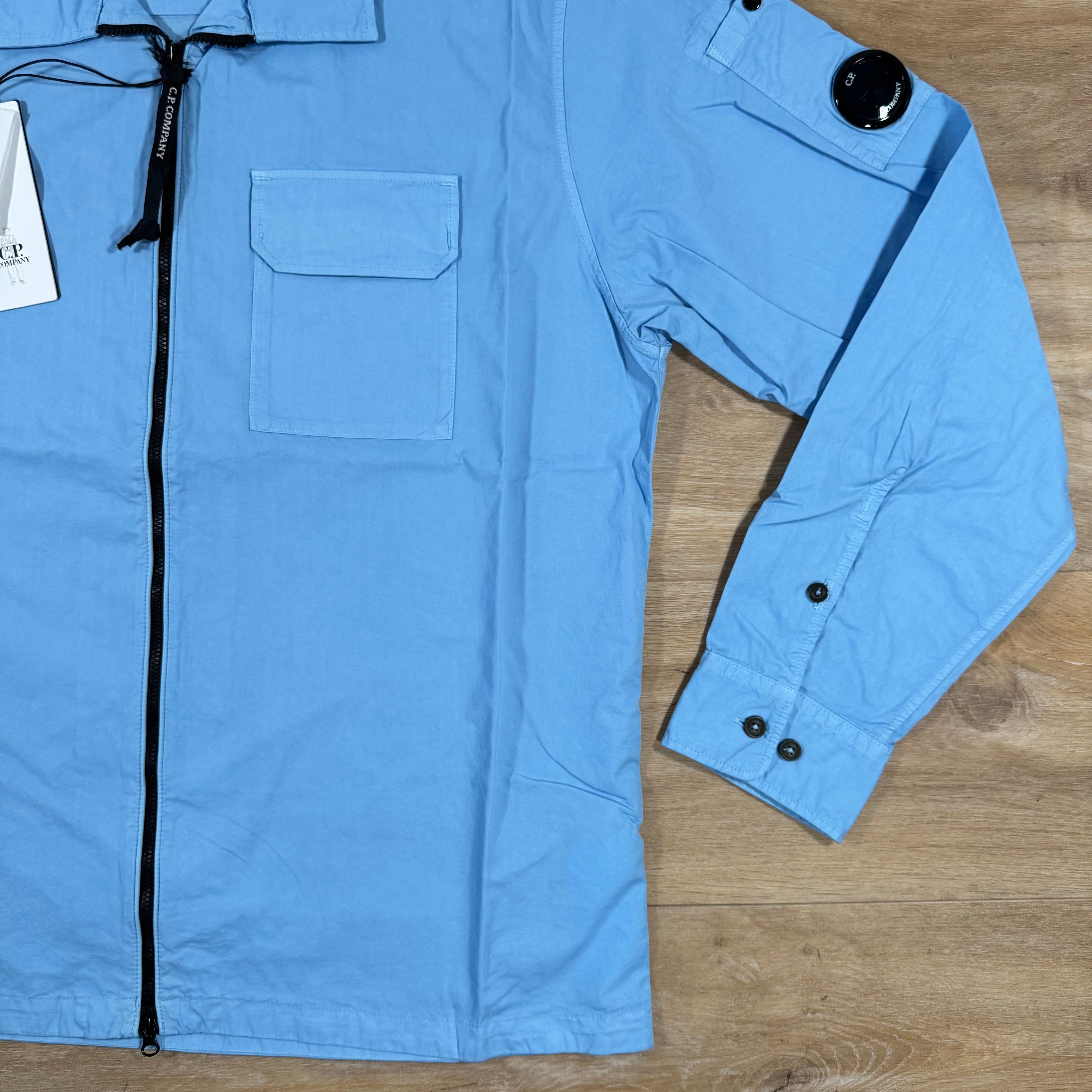 CP Company Organic Gabardine Lens Overshirt in Cerulean - Light Blue Ironleague