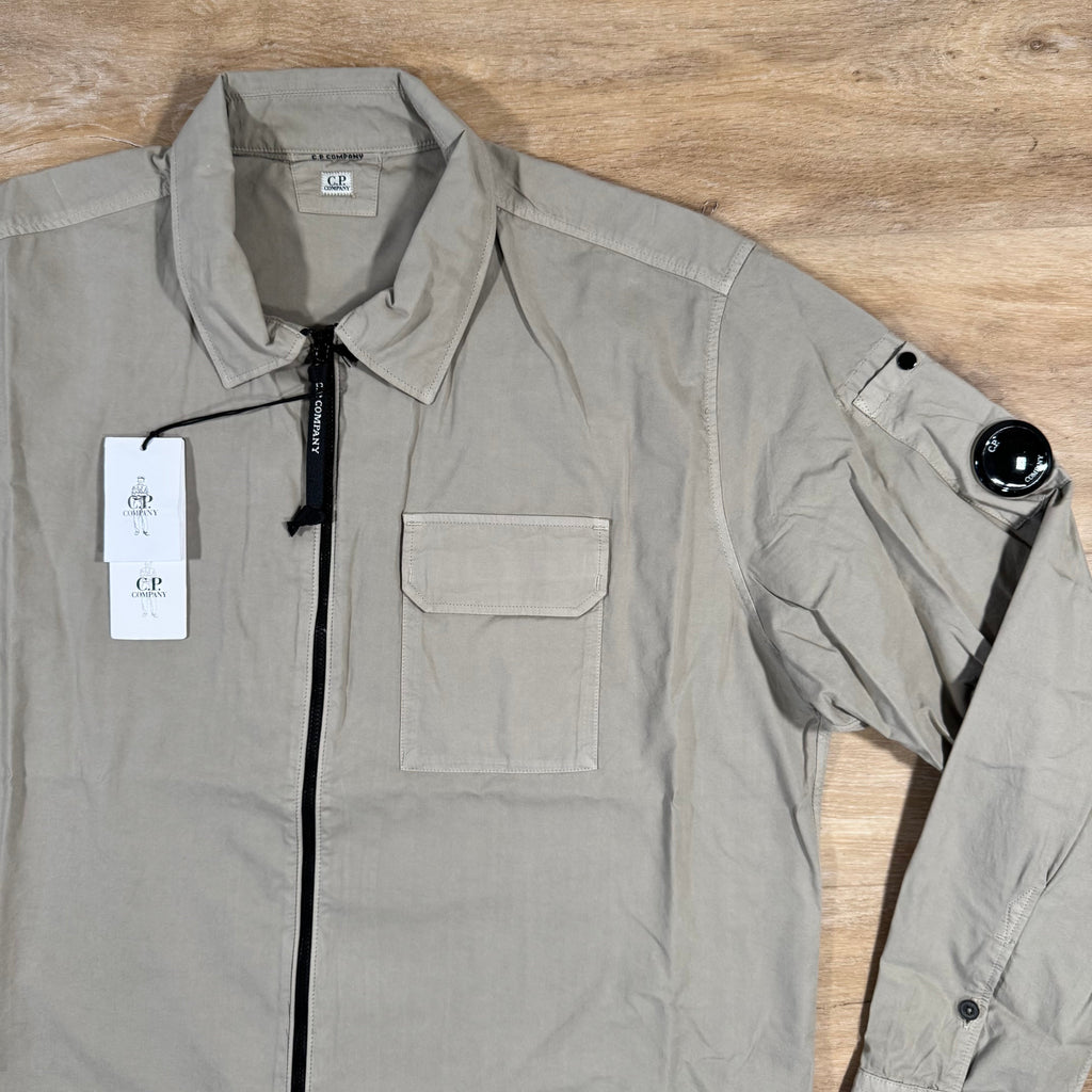 CP Company Organic Gabardine Lens Overshirt in Vintage Khaki Ironleague