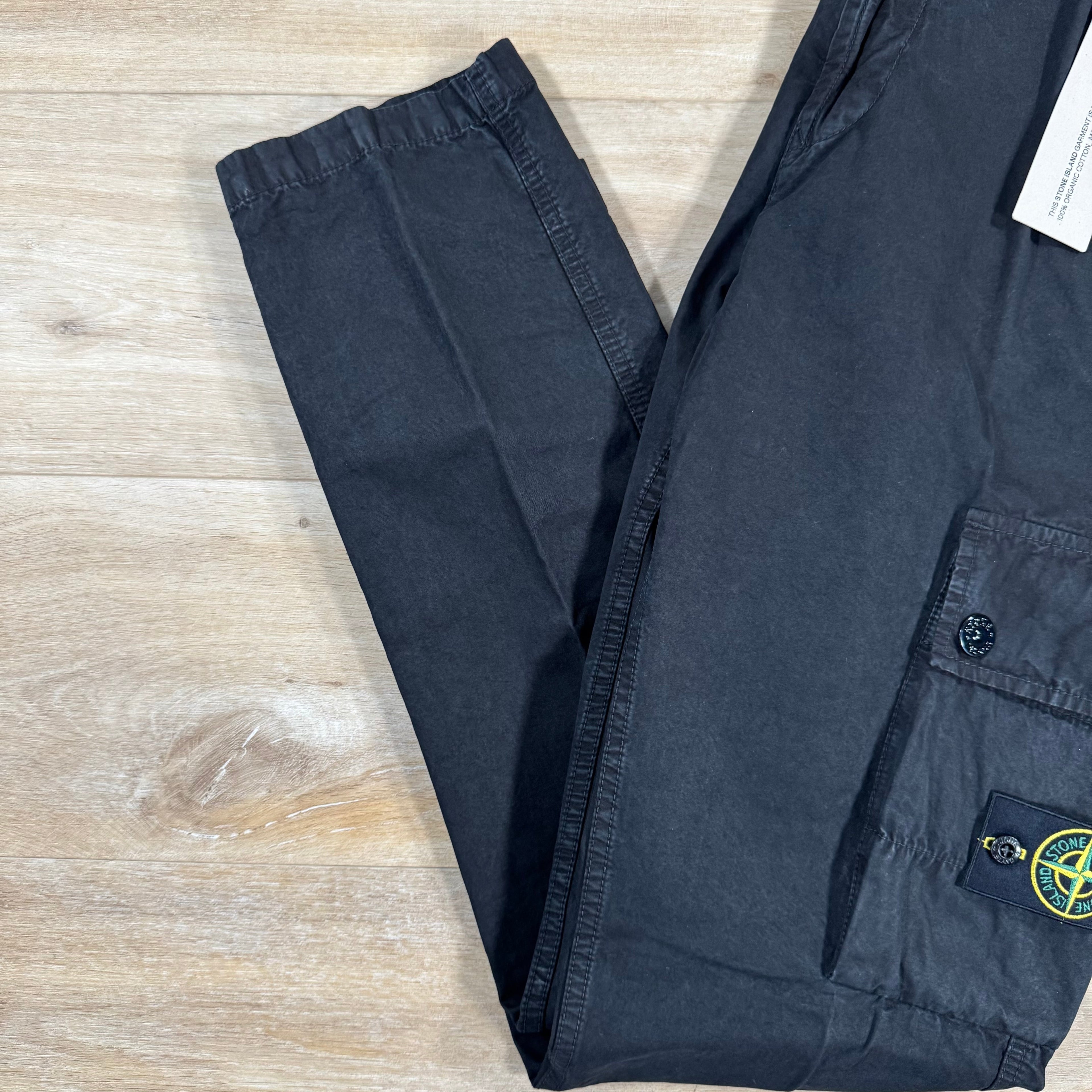 Stone Island Brushed Cotton Old Treatment Cargo Trousers in Black Ironleague