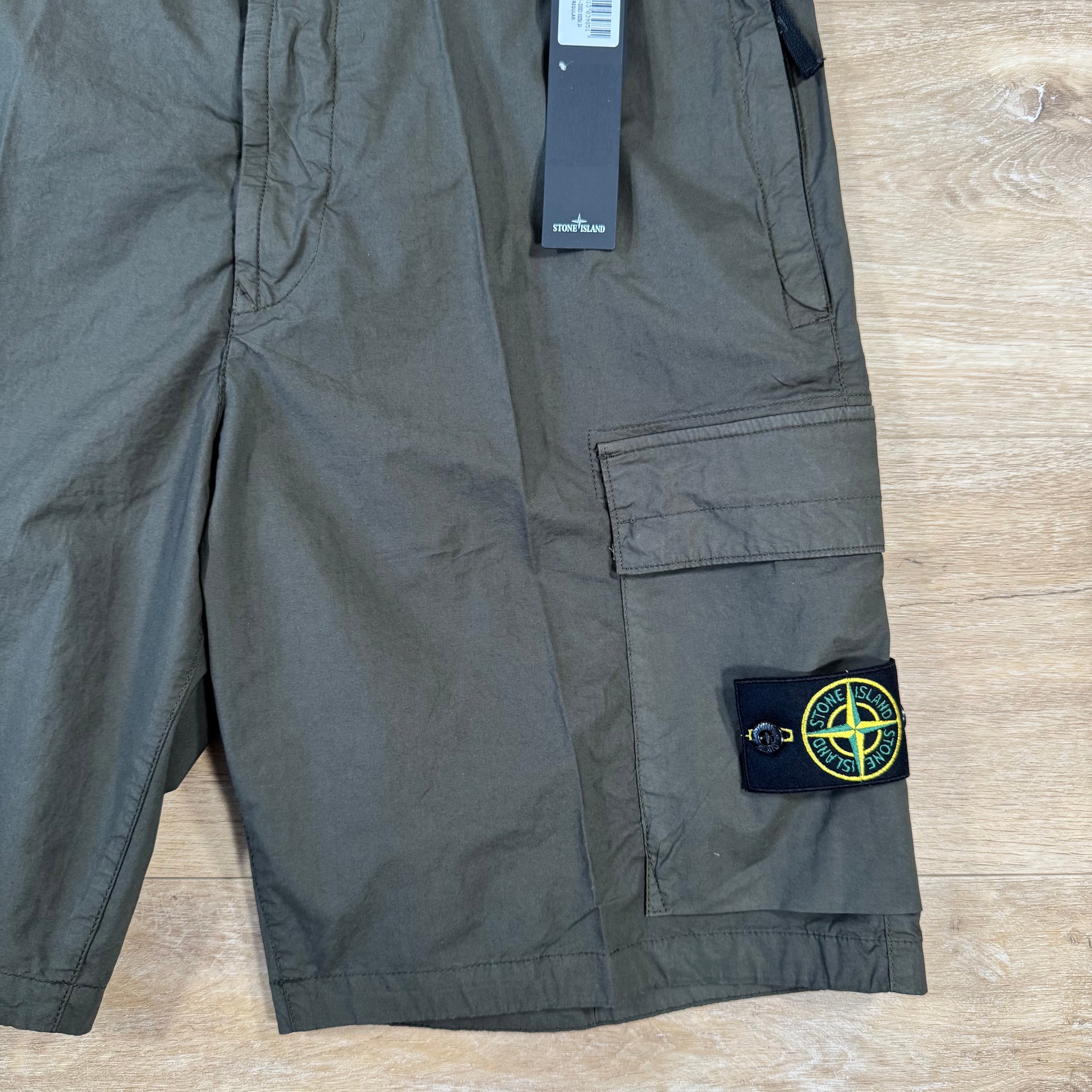 Stone Island Stretch Tela Cargo Bermuda Shorts in Military Green Ironleague