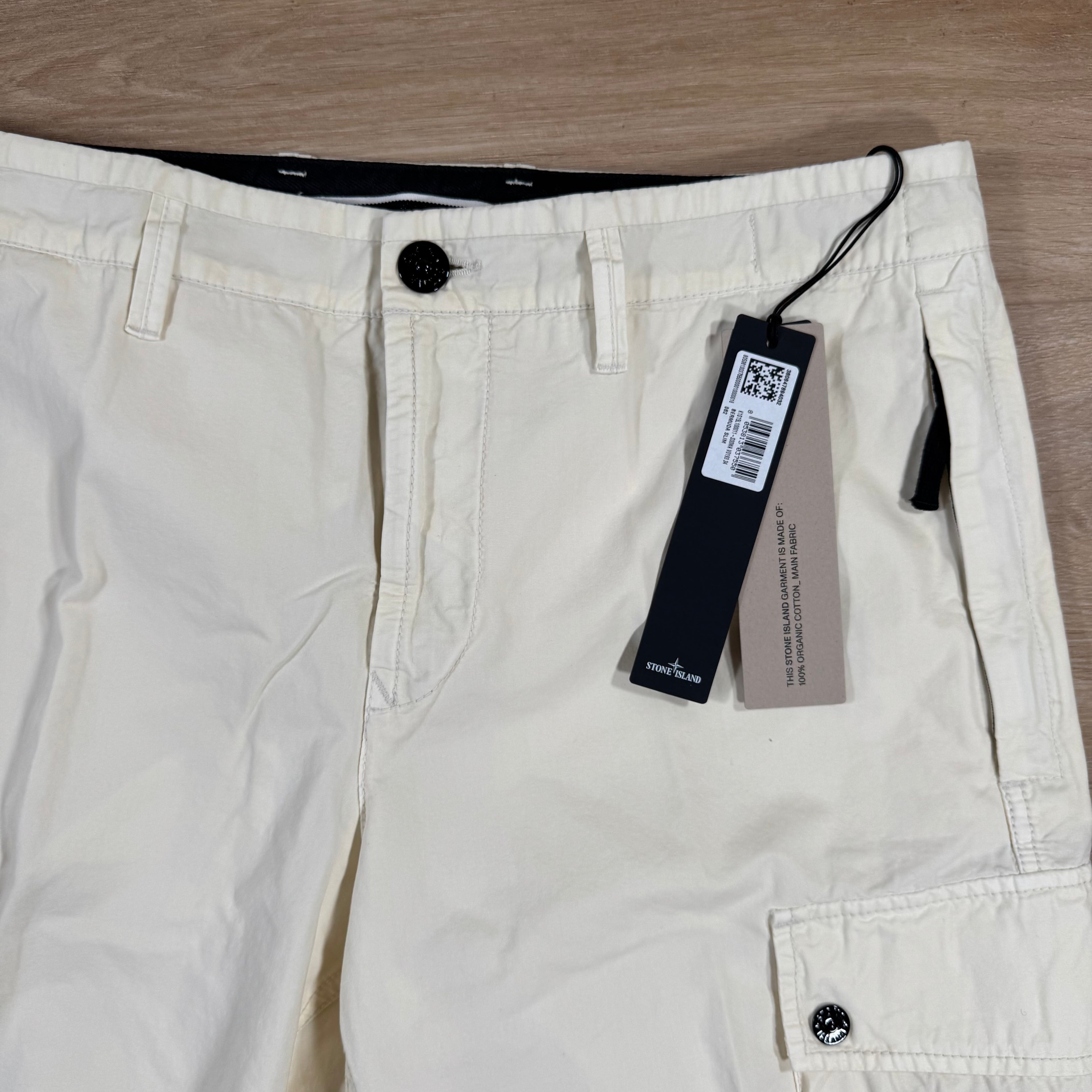 Stone Island Brushed Cotton Cargo Bermuda Shorts in Ivory Ironleague