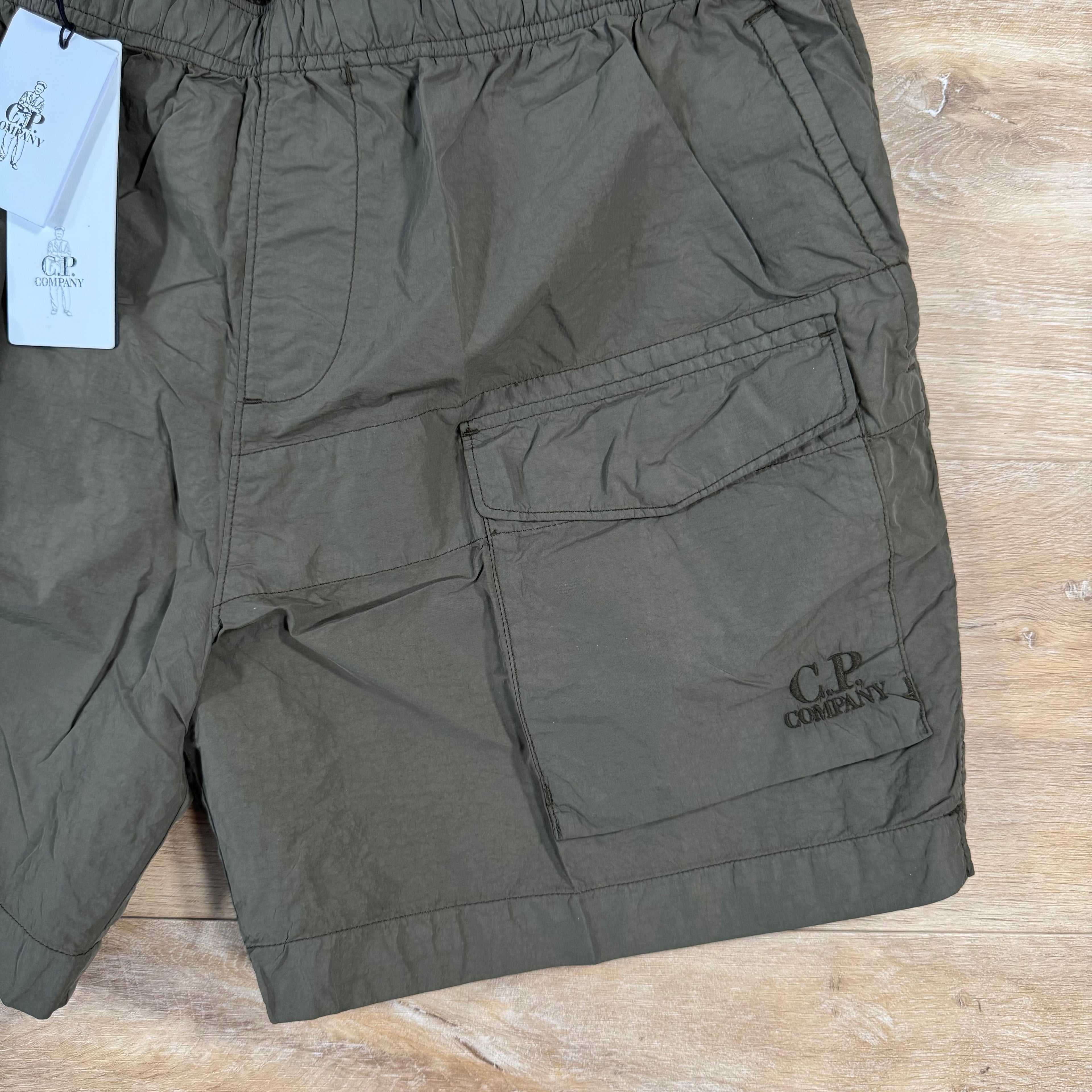 CP Company Flatt Nylon Logo Swim Shorts in Ivy Green Ironleague