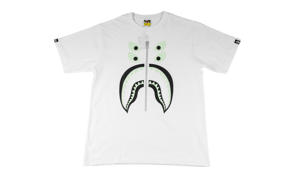 BAPE BOUNTY HUNTER GLOW IN THE DARK SHARK SHIRT White BAPE025