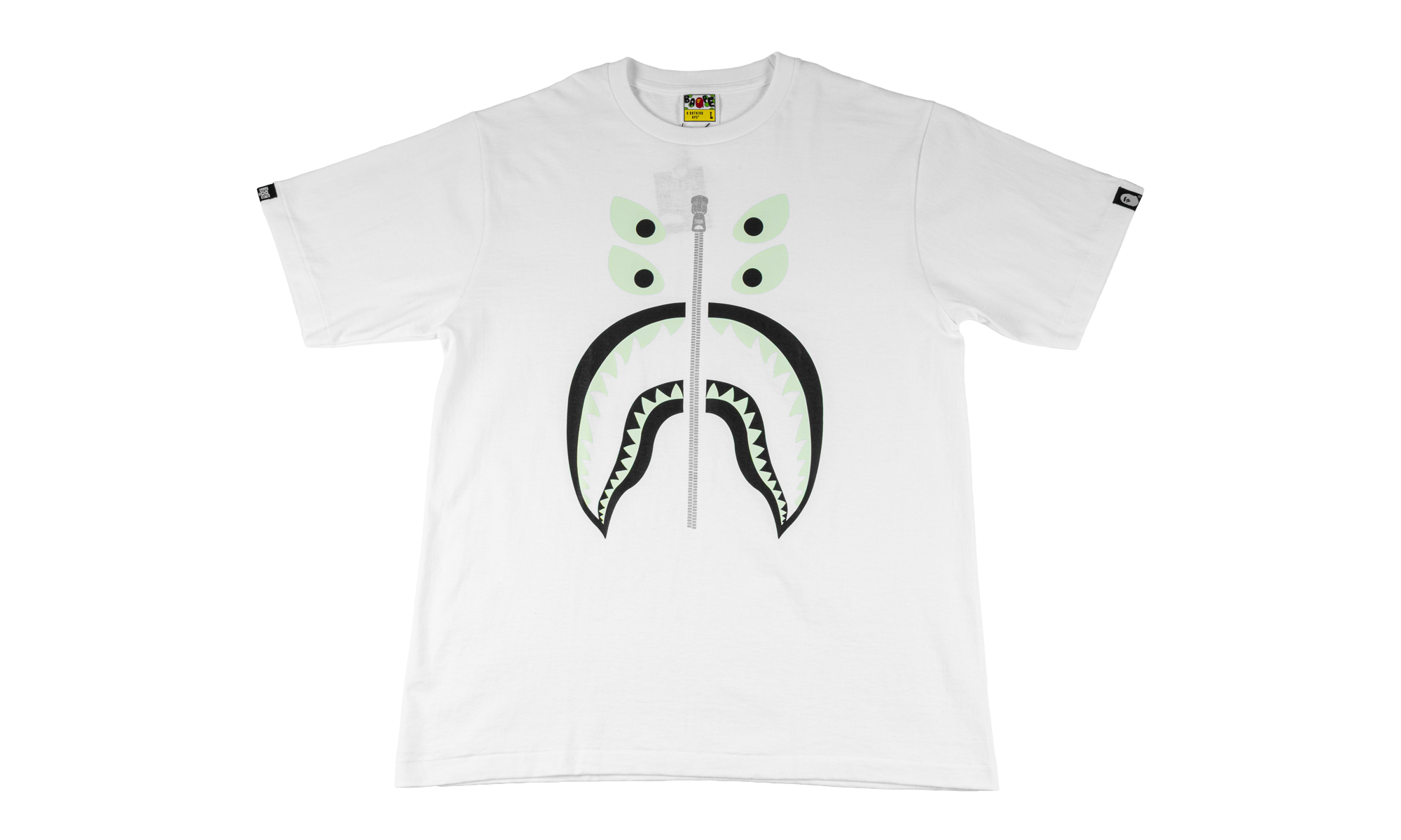 BAPE BOUNTY HUNTER GLOW IN THE DARK SHARK SHIRT White BAPE025