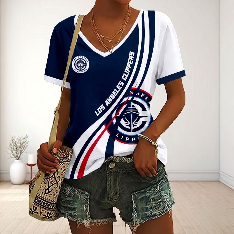 FINAL SALE - NEW CUSTOMIZED NBA10 LCL LOS ANGELES CLIPPERS V-NECK FEMALE SHIRT