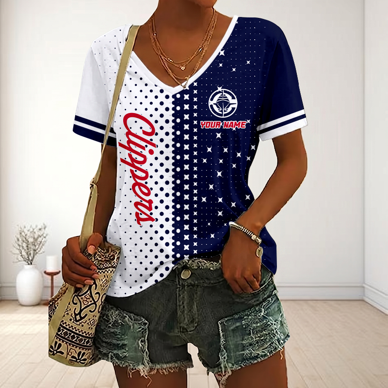 FINAL SALE - NEW CUSTOMIZED NBA10 LCL LOS ANGELES CLIPPERS V-NECK FEMALE SHIRT