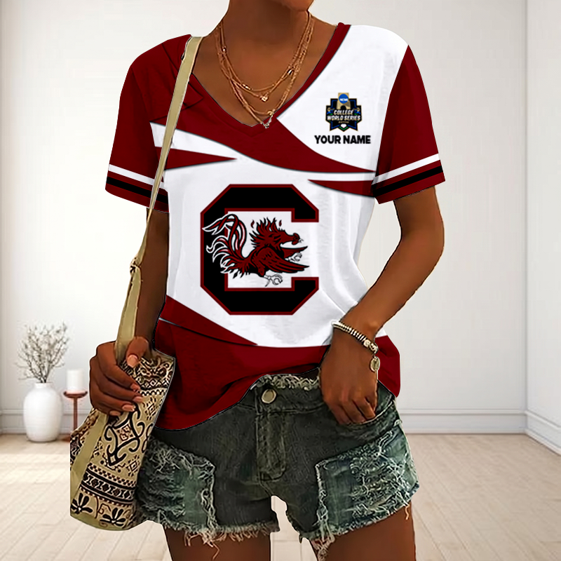 VIRAL EDITON - NEW CUSTOMIZED CWS NCAA10 SCG SC GAMECOCKS V-NECK FEMALE SHIRT