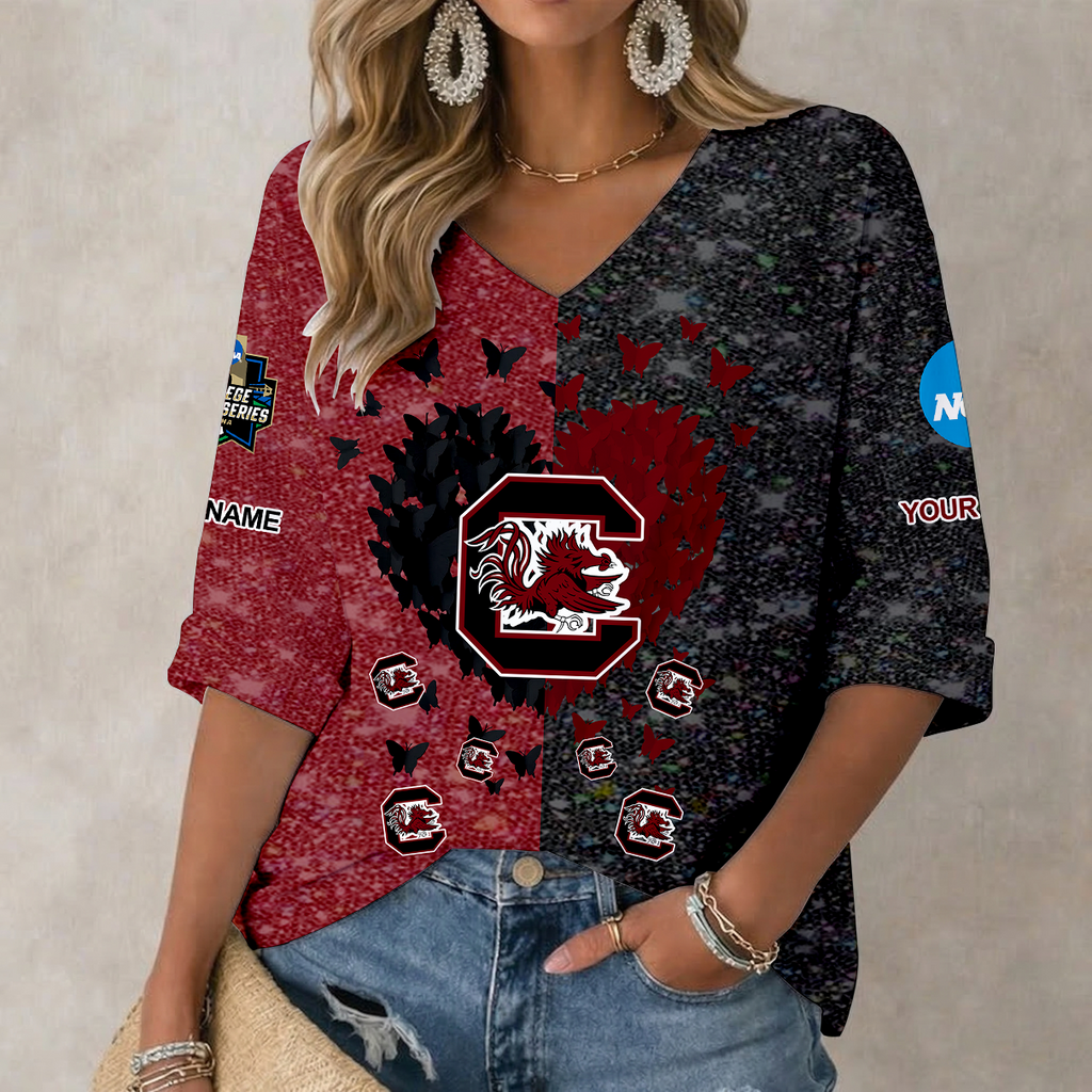 LIMITED DROP NCAA CWS10 SCG SOUTH CAROLINA GAMECOCKS WOMEN'S HEART V-NECK LONG SLEEVE SHIRT