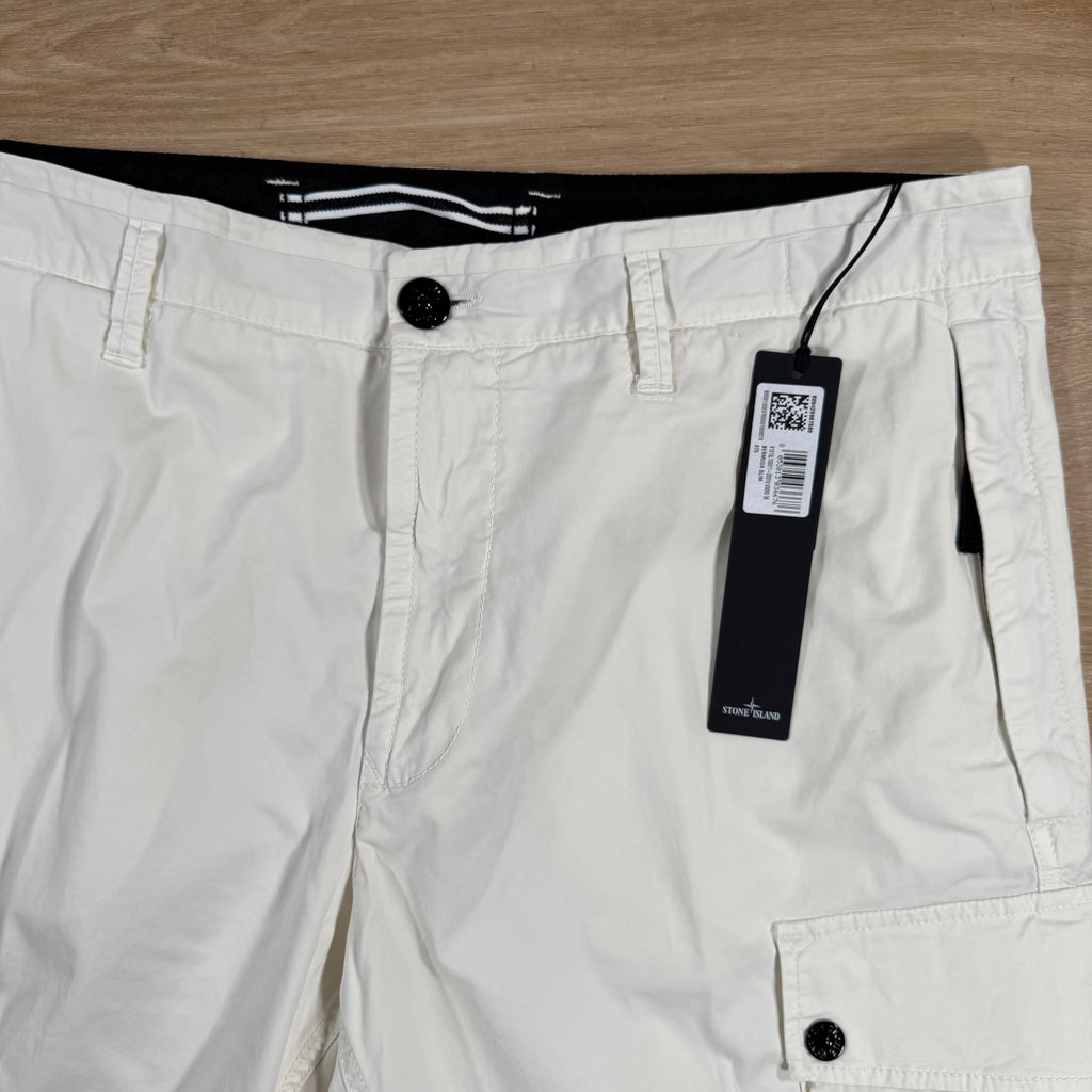Stone Island Supima Twill Stretch-TC Cargo Bermuda Shorts in Ivory Ironleague