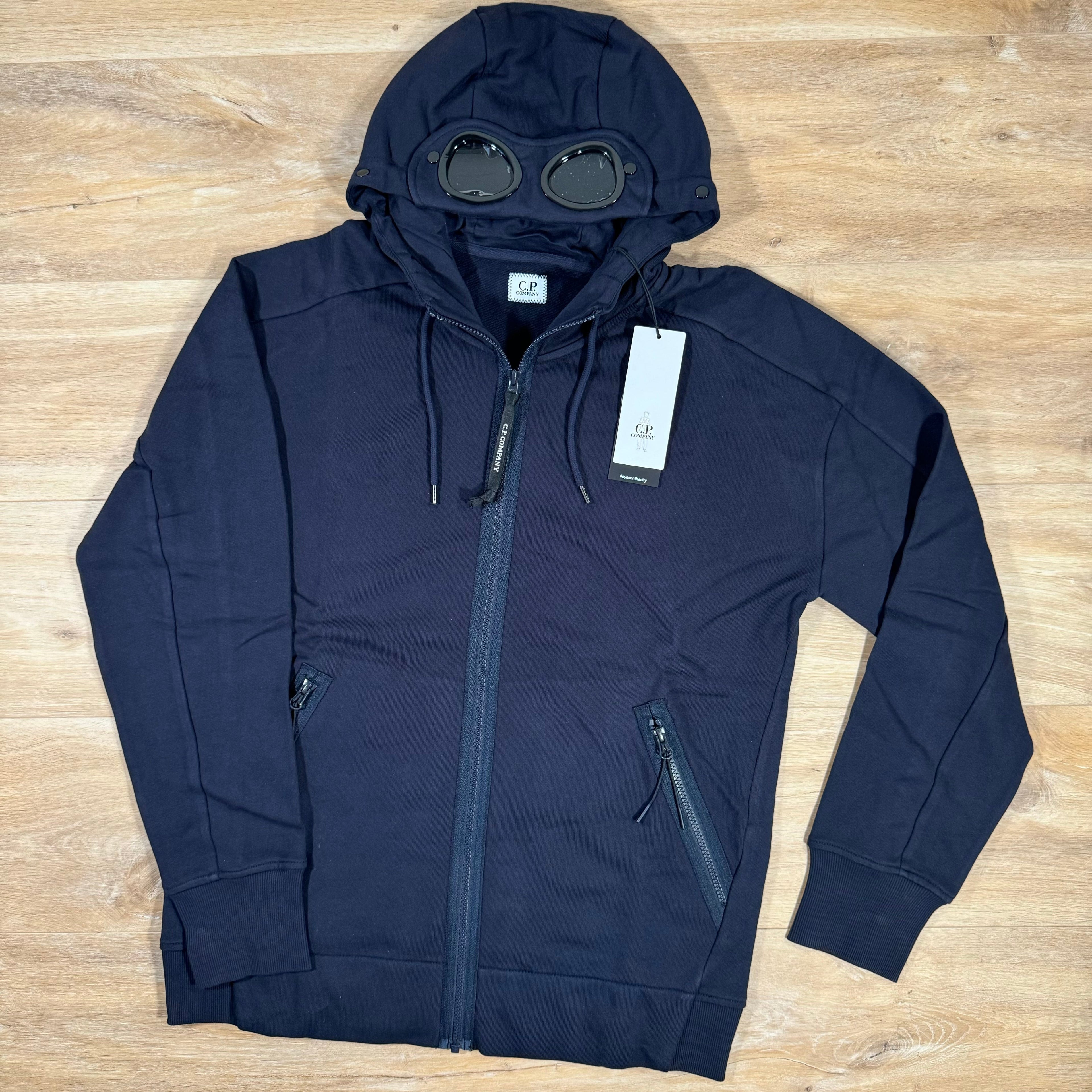 CP Company Diagonal Raised Zipped Goggle Hoodie in Navy Ironleague