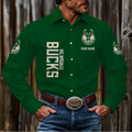 FINAL SALE - NEW CUSTOMIZED NBA11 MBU MILWAUKEE BUCKS MEN'S LONG SLEEVE BUTTON-UP SHIRT