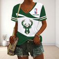 FINAL SALE - NEW CUSTOMIZED NBA11 MBU MILWAUKEE BUCKS V-NECK FEMALE SHIRT