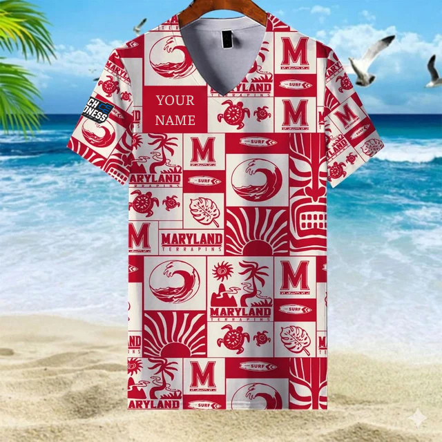 LIMITED EDITION - NEW CUSTOMIZED NCAA MAM11 MLT ML TERRAPINS V-NECK FEMALE SHIRT