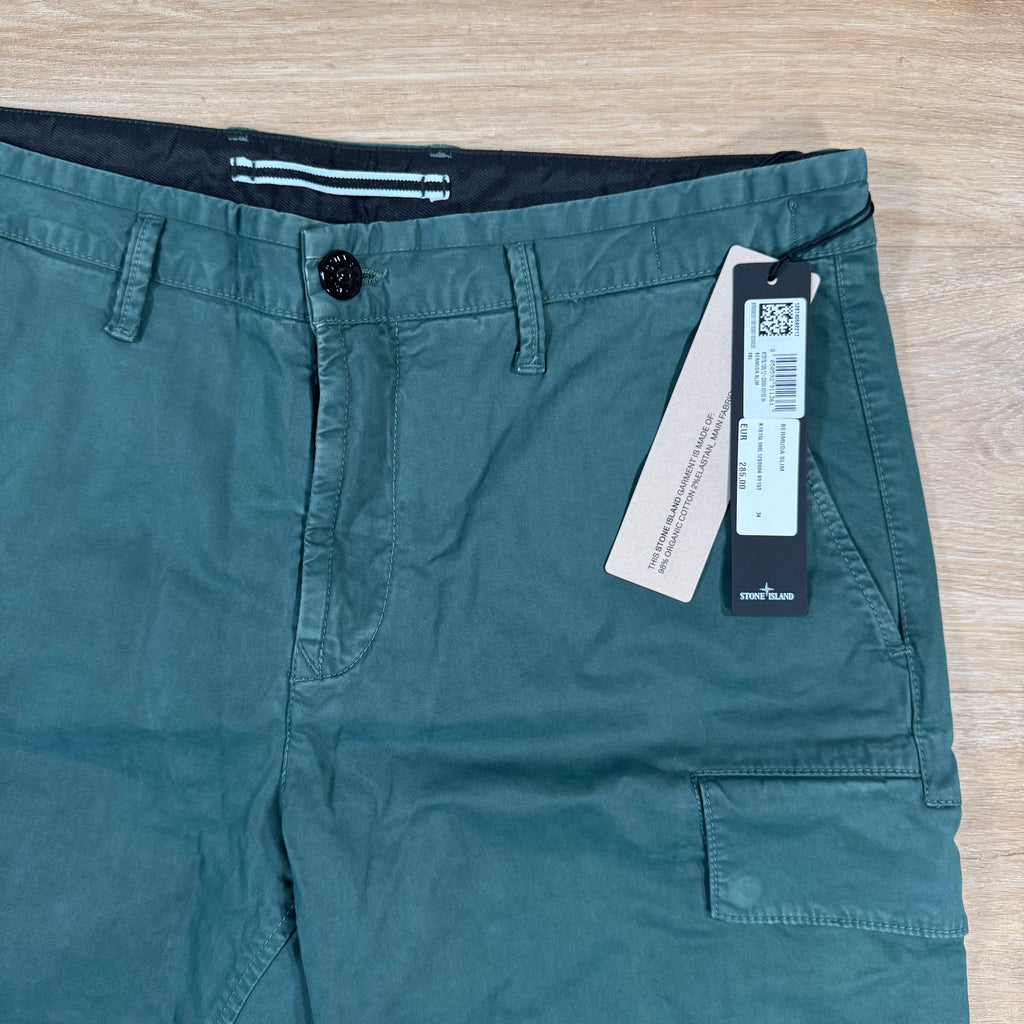 Stone Island Stretch Twill Cargo Shorts in Bottle Green Ironleague