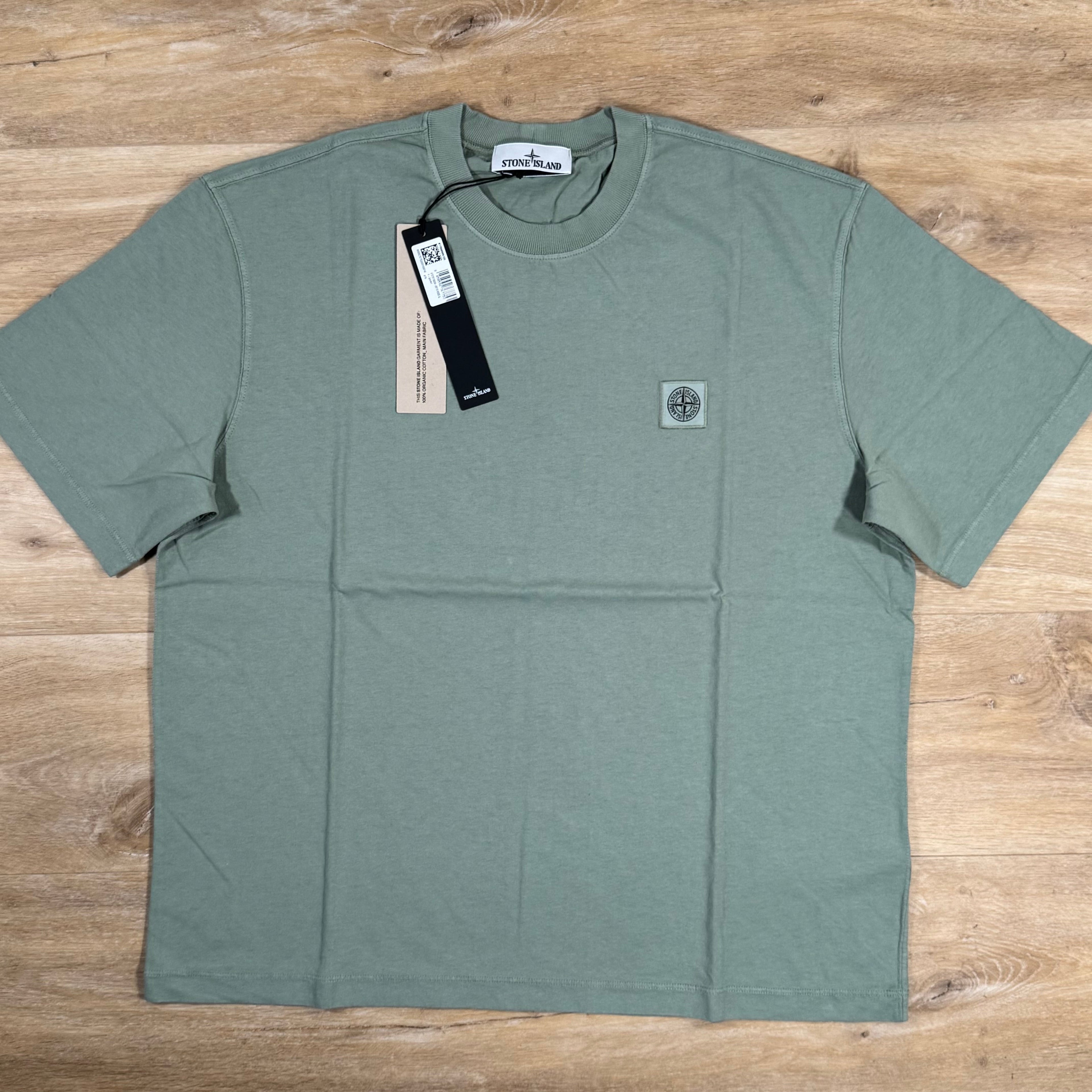 Stone Island Combed Organic Cotton Patch Logo T-Shirt in Sage Green Ironleague