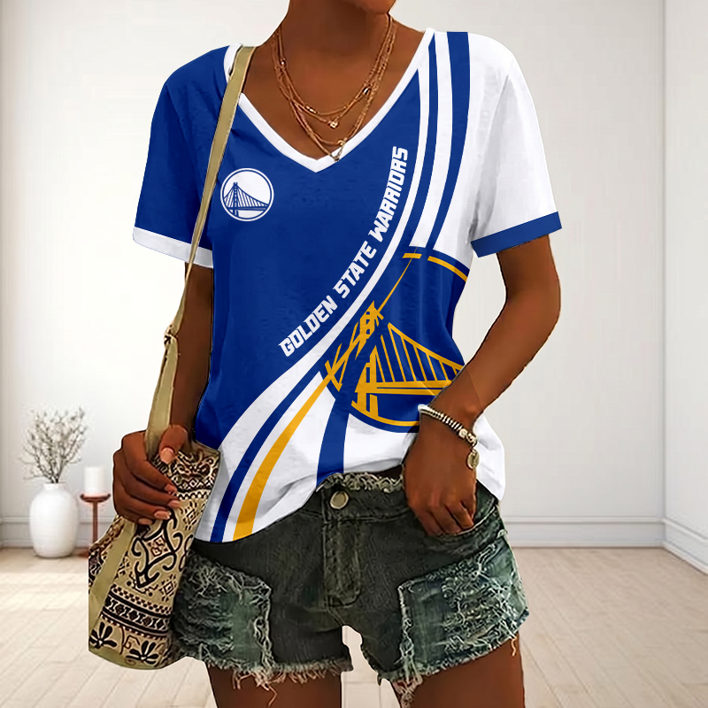 FINAL SALE - NEW CUSTOMIZED NBA12 GSW GOLDEN STATE WARRIORS V-NECK FEMALE SHIRT