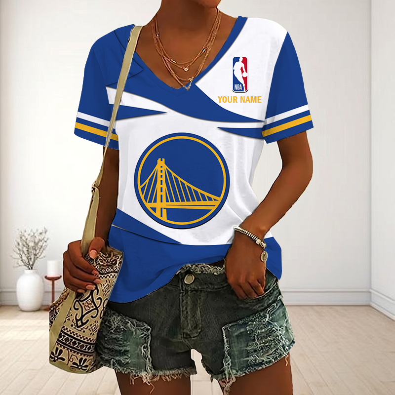 FINAL SALE - NEW CUSTOMIZED NBA12 GSW GOLDEN STATE WARRIORS V-NECK FEMALE SHIRT