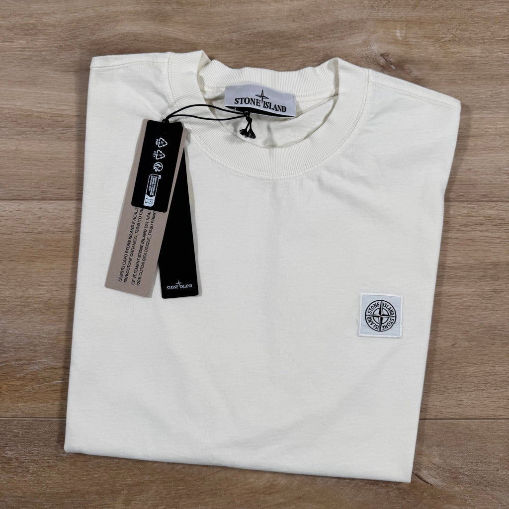Stone Island Combed Organic Cotton Patch Logo T-Shirt in Ivory Ironleague