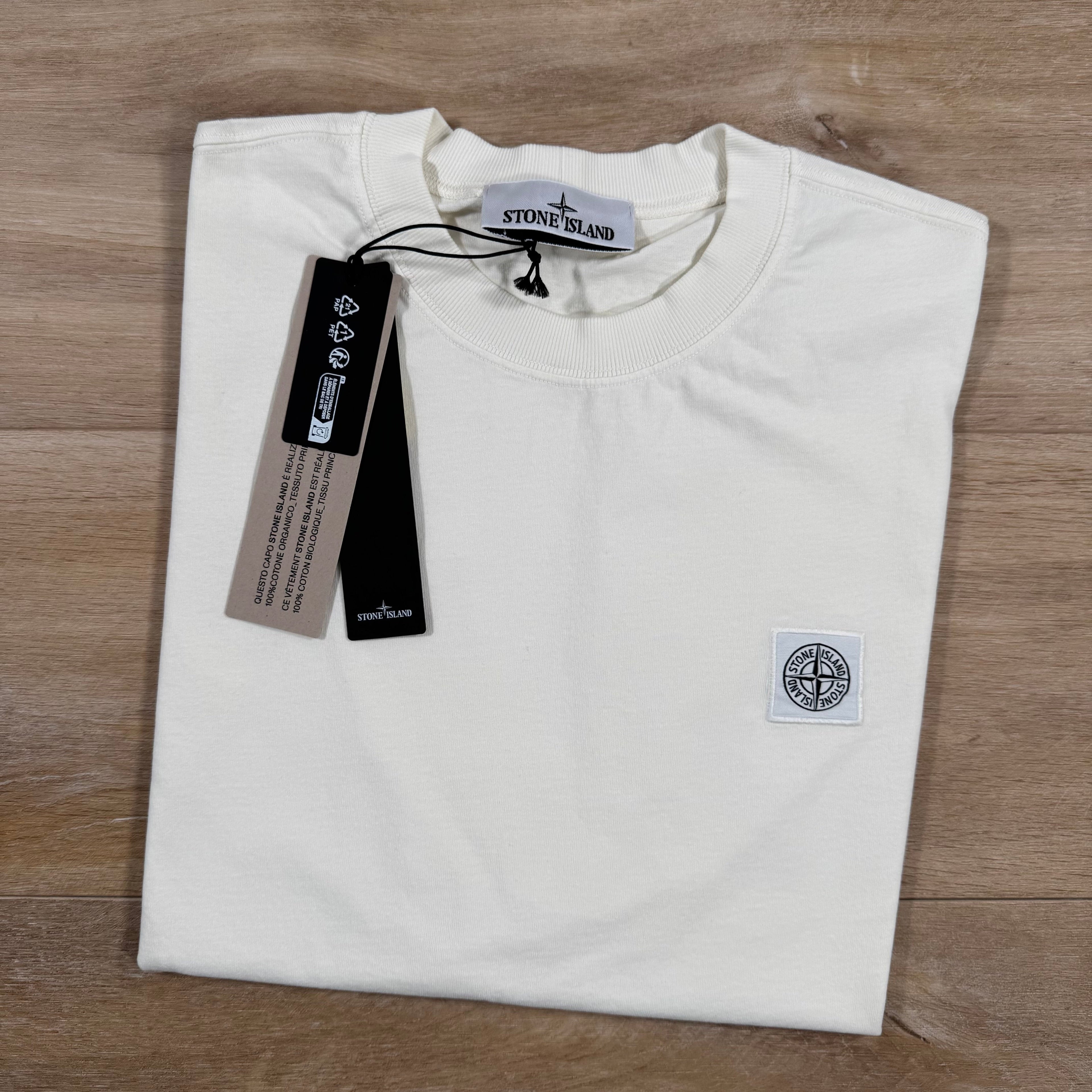 Stone Island Combed Organic Cotton Patch Logo T-Shirt in Ivory Ironleague