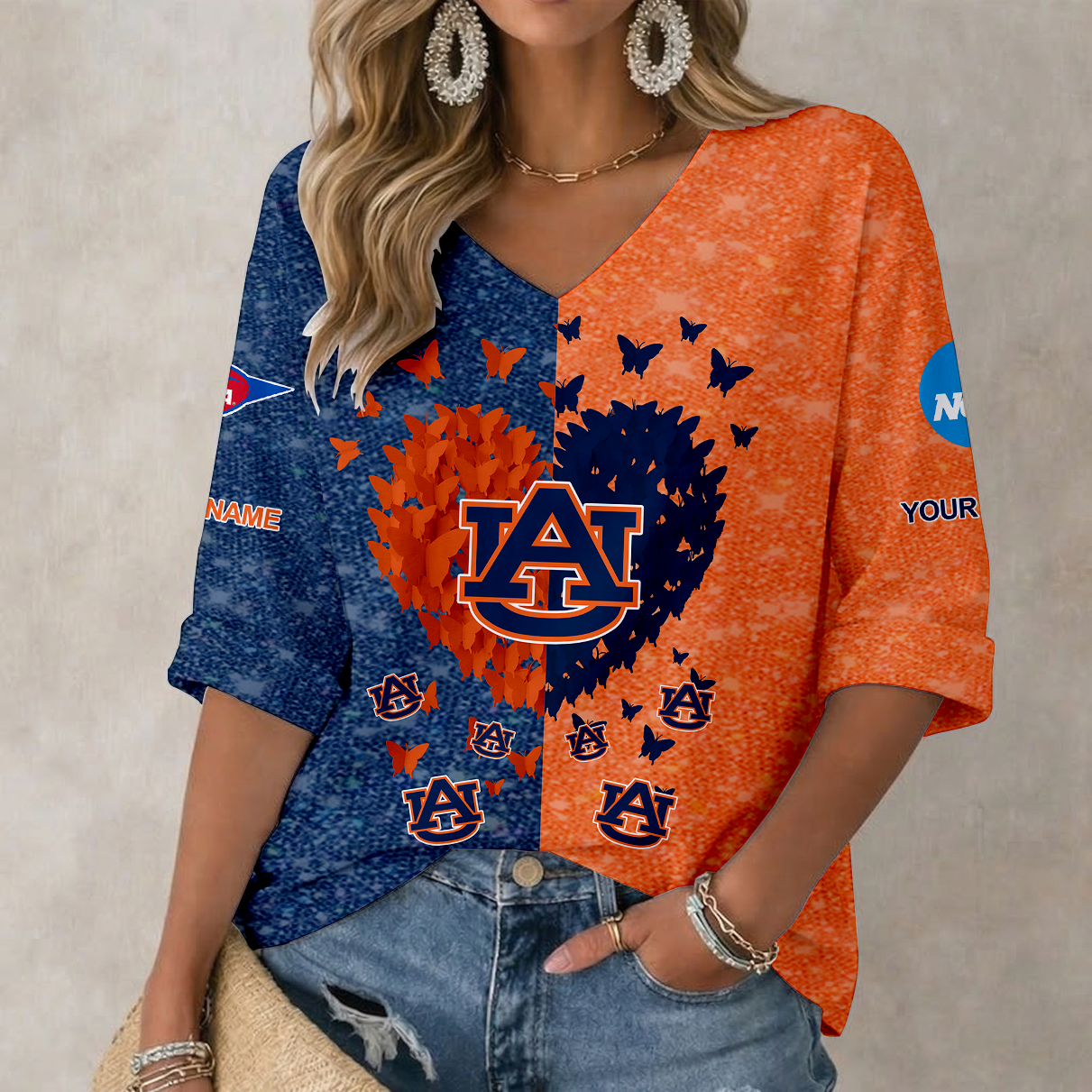 LIMITED DROP NCAA FBS13 ABT AB TIGERS WOMEN'S HEART V-NECK LONG SLEEVE SHIRT