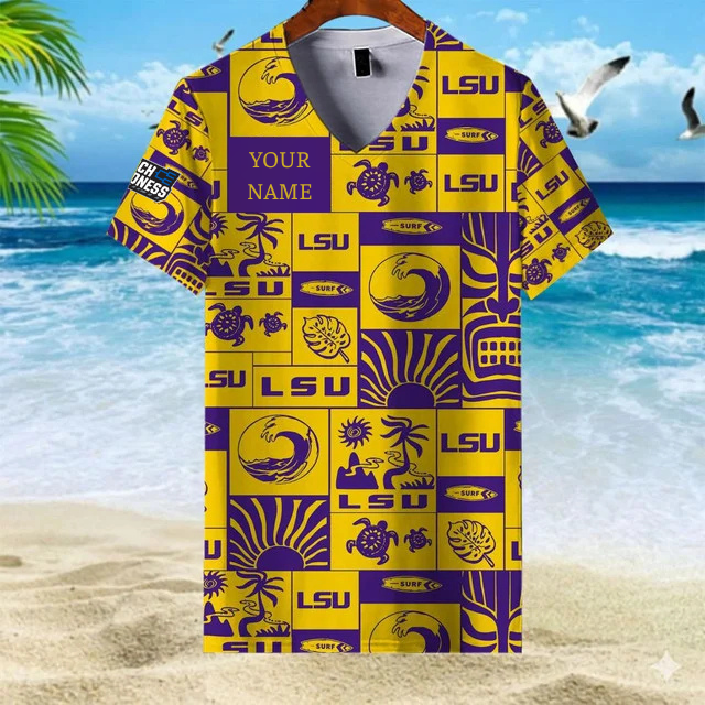 LIMITED EDITION - NEW CUSTOMIZED NCAA MAM13 LST LSU TIGERS V-NECK FEMALE SHIRT