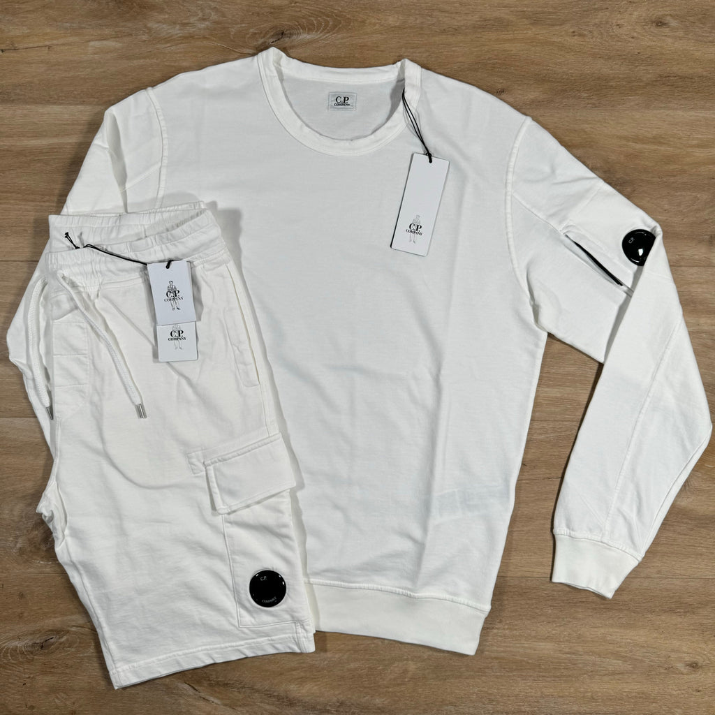 CP Company Light Fleece Lens Tracksuit in White Ironleague