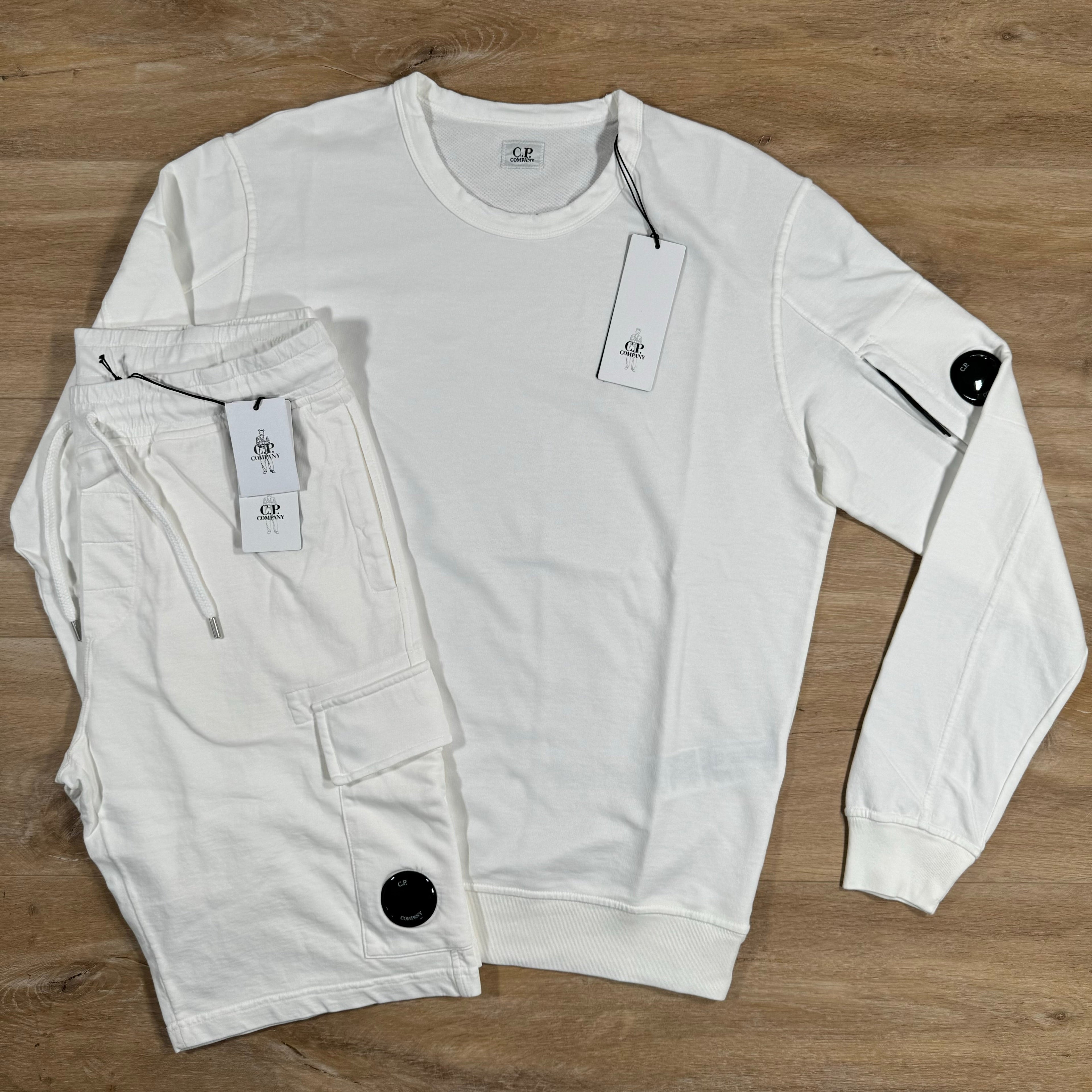 CP Company Light Fleece Lens Tracksuit in White Ironleague