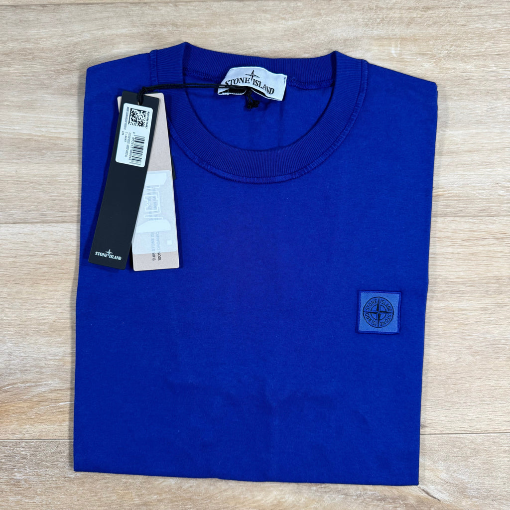 Stone Island Organic Cotton Patch Logo T-Shirt in Bright Blue Ironleague