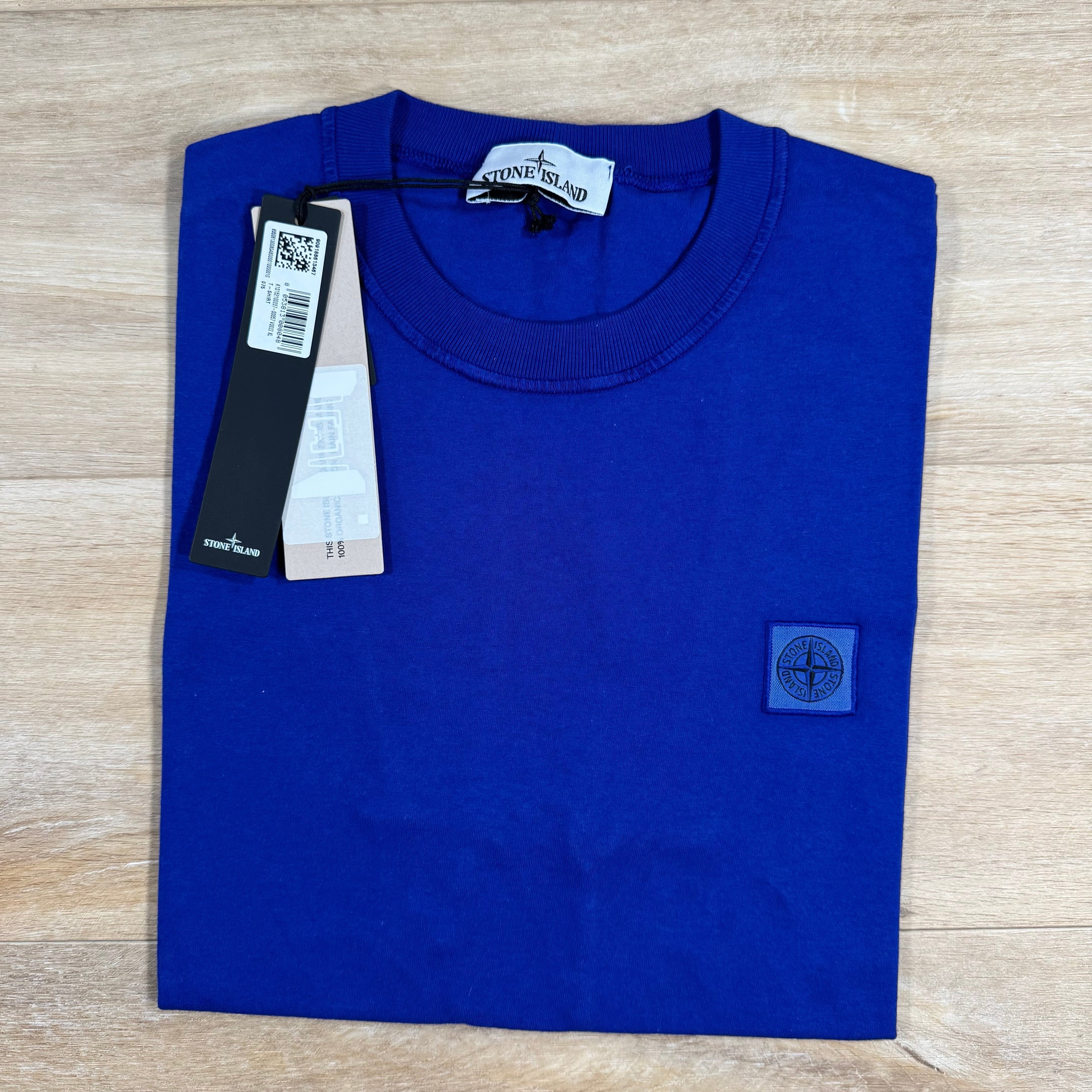 Stone Island Organic Cotton Patch Logo T-Shirt in Bright Blue Ironleague
