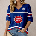 FINAL SALE - NEW CUSTOMIZED NBA14 DPI DETROIT PISTONS WOMEN'S HEART V-NECK LONG SLEEVE SHIRT