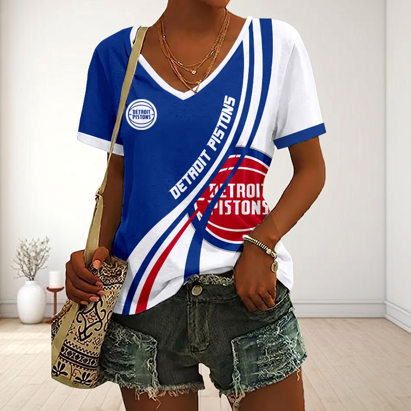 FINAL SALE - NEW CUSTOMIZED NBA14 DPI DETROIT PISTONS V-NECK FEMALE SHIRT