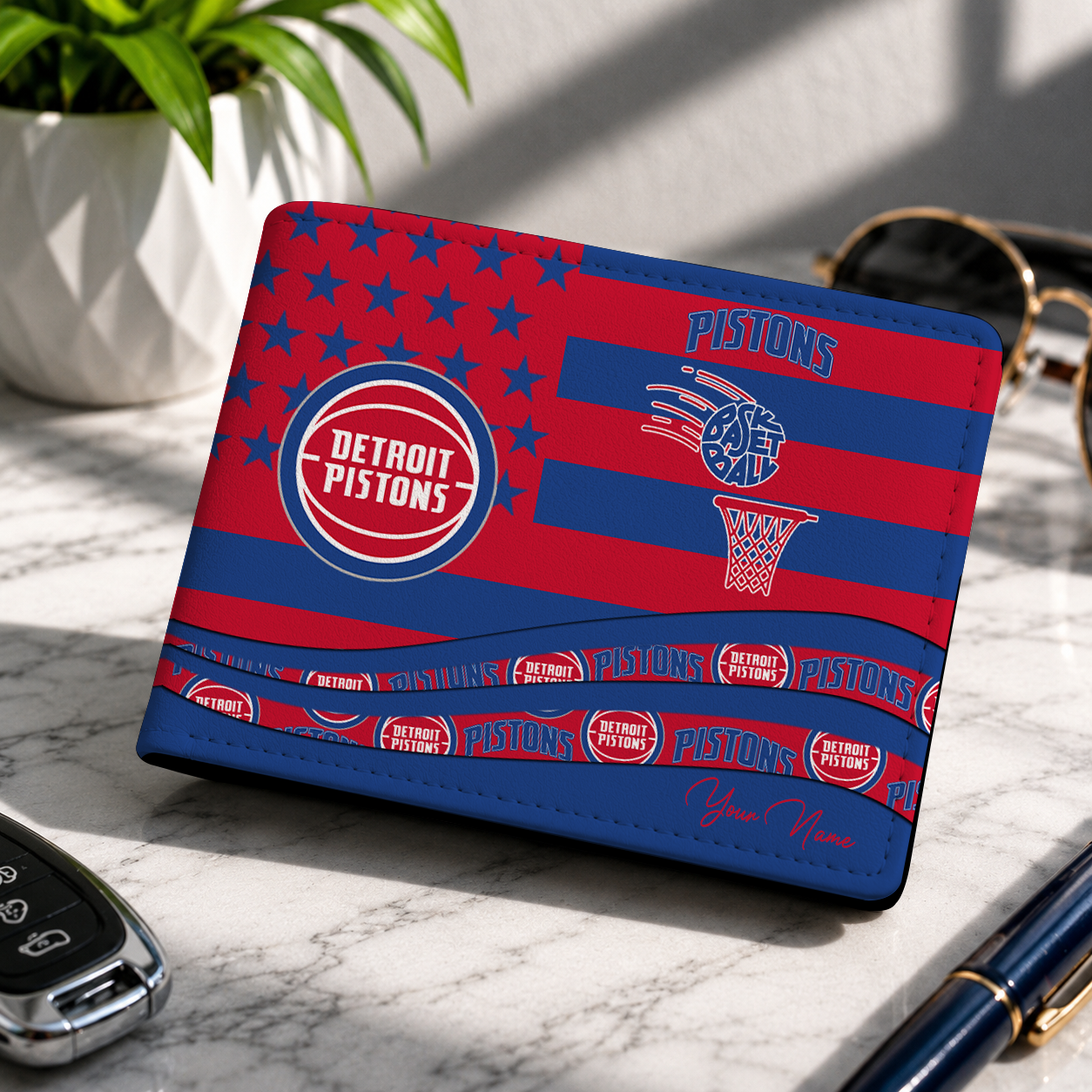 FINAL SALE NBA14 DPI DETROIT PISTONS LEATHER WALLET