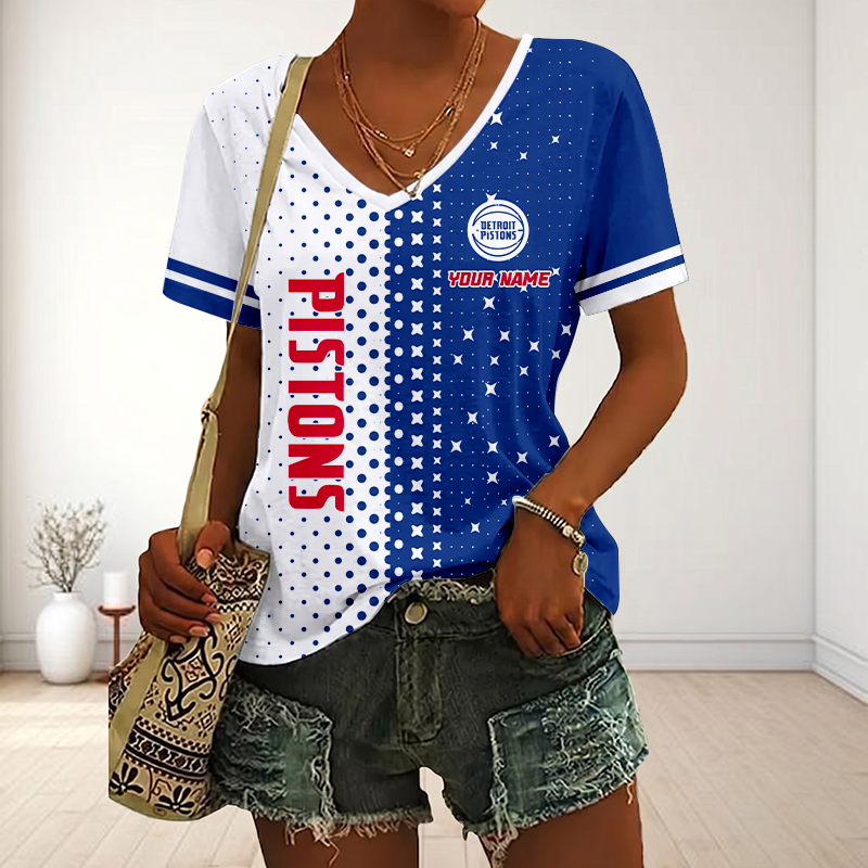 FINAL SALE - NEW CUSTOMIZED NBA14 DPI DETROIT PISTONS V-NECK FEMALE SHIRT