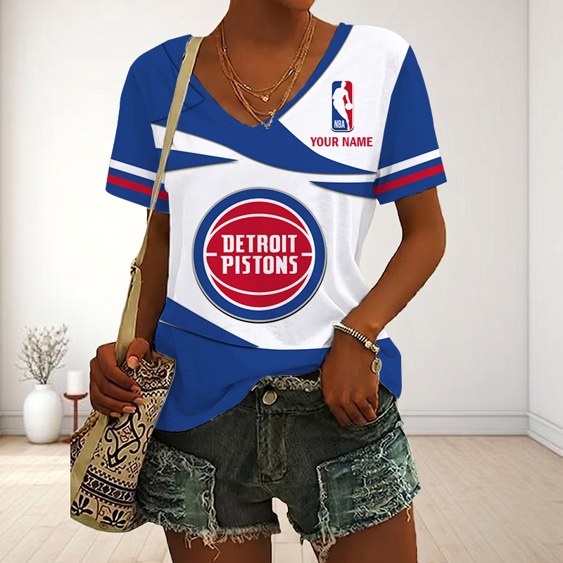 FINAL SALE - NEW CUSTOMIZED NBA14 DPI DETROIT PISTONS V-NECK FEMALE SHIRT